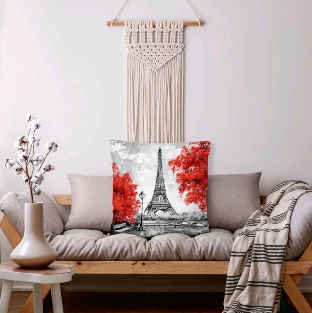 French vintage Eiffel tower Paris home decor accent 2 throw art pillow cover set - Picture 5 of 9
